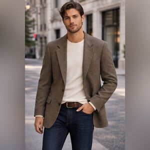 Men's Brown Herringbone Sport Coat - Tailored Casual Blazer